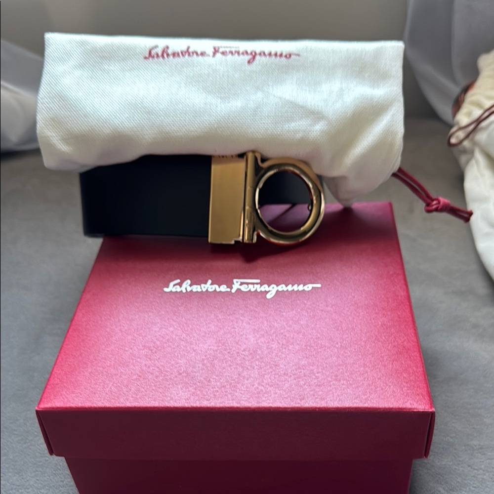 Salvatore Ferragamo Black and Gold Women's Belt
